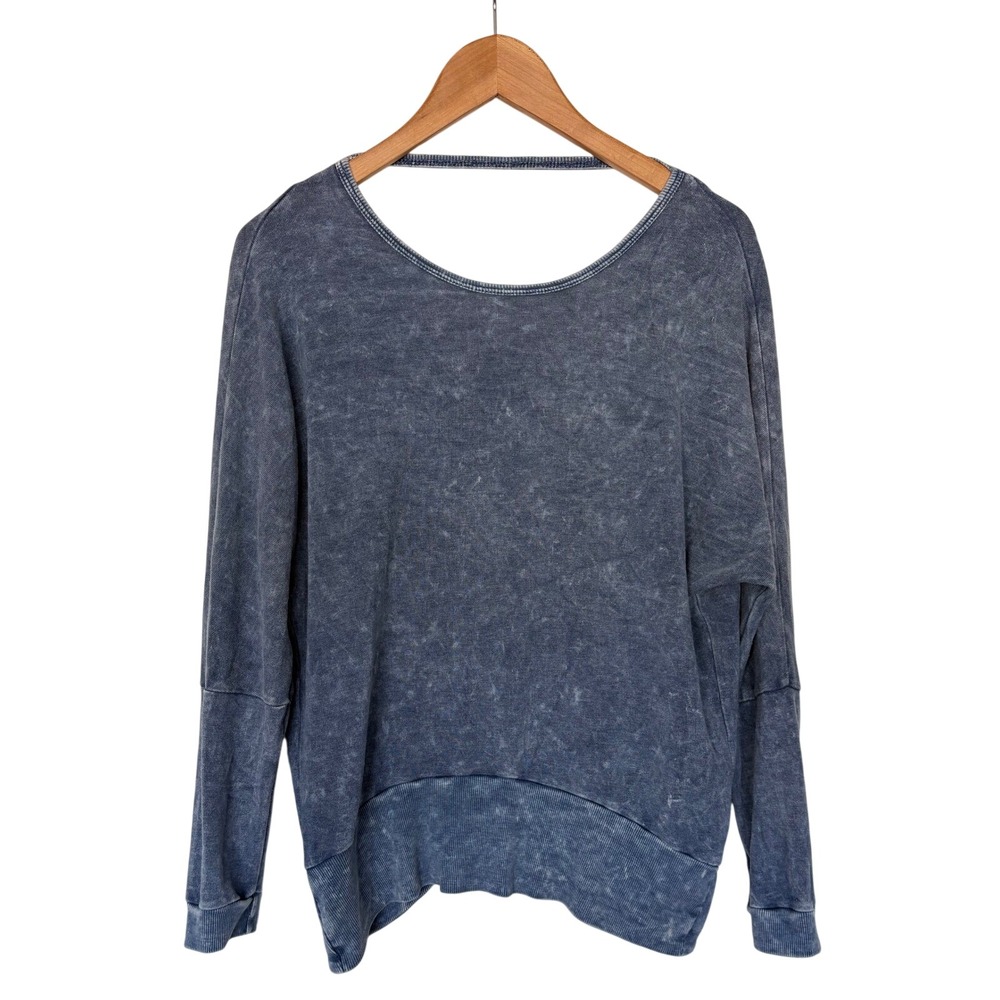 Alya Balletcore Crossover Back Slouchy Bohemian Blue Acid Wash Sweatshirt XS
